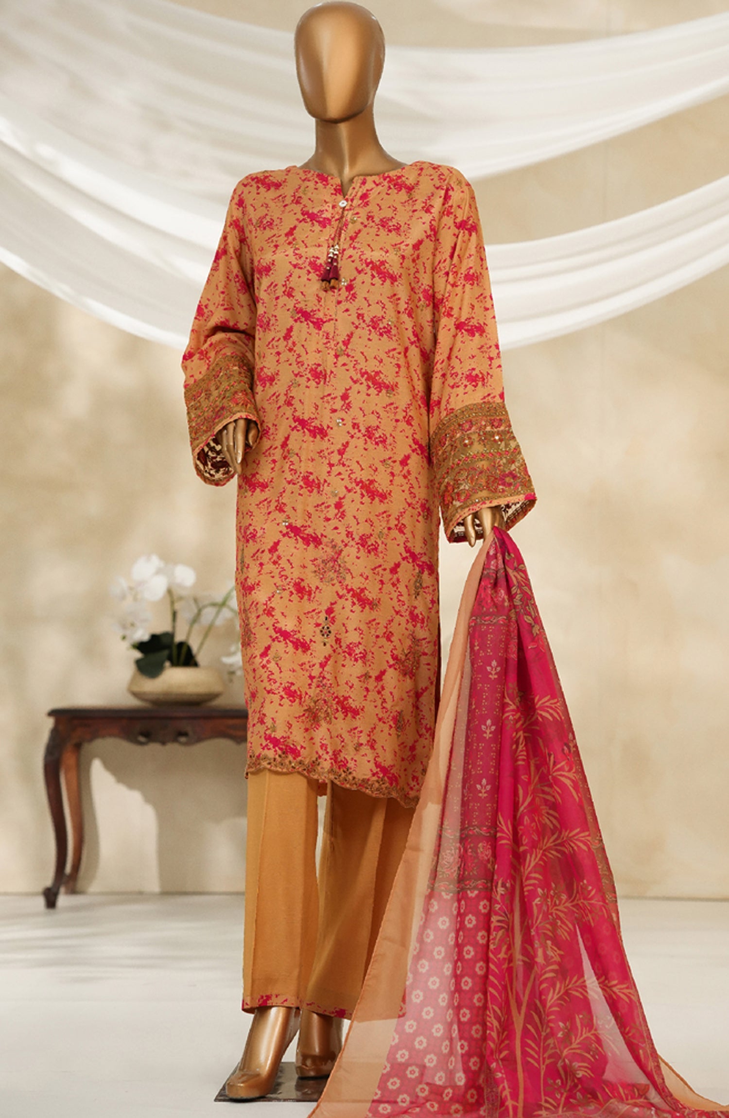 HZ Textile Ready to Wear MAJESTIC EMBROIDERED SILK 3PC Collection 2025 D-07