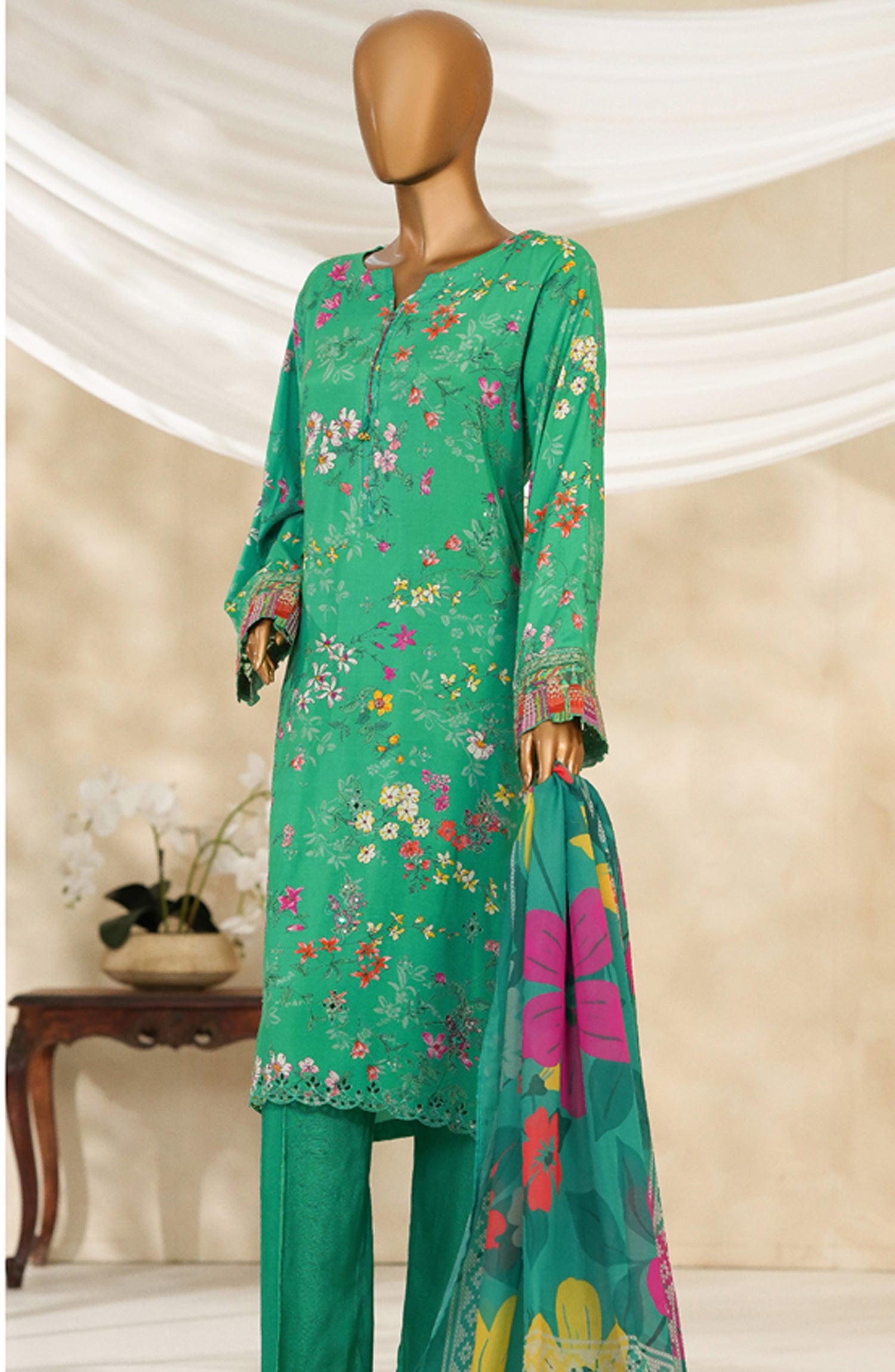 HZ Textile Ready to Wear MAJESTIC EMBROIDERED SILK 3PC Collection 2025 D-08