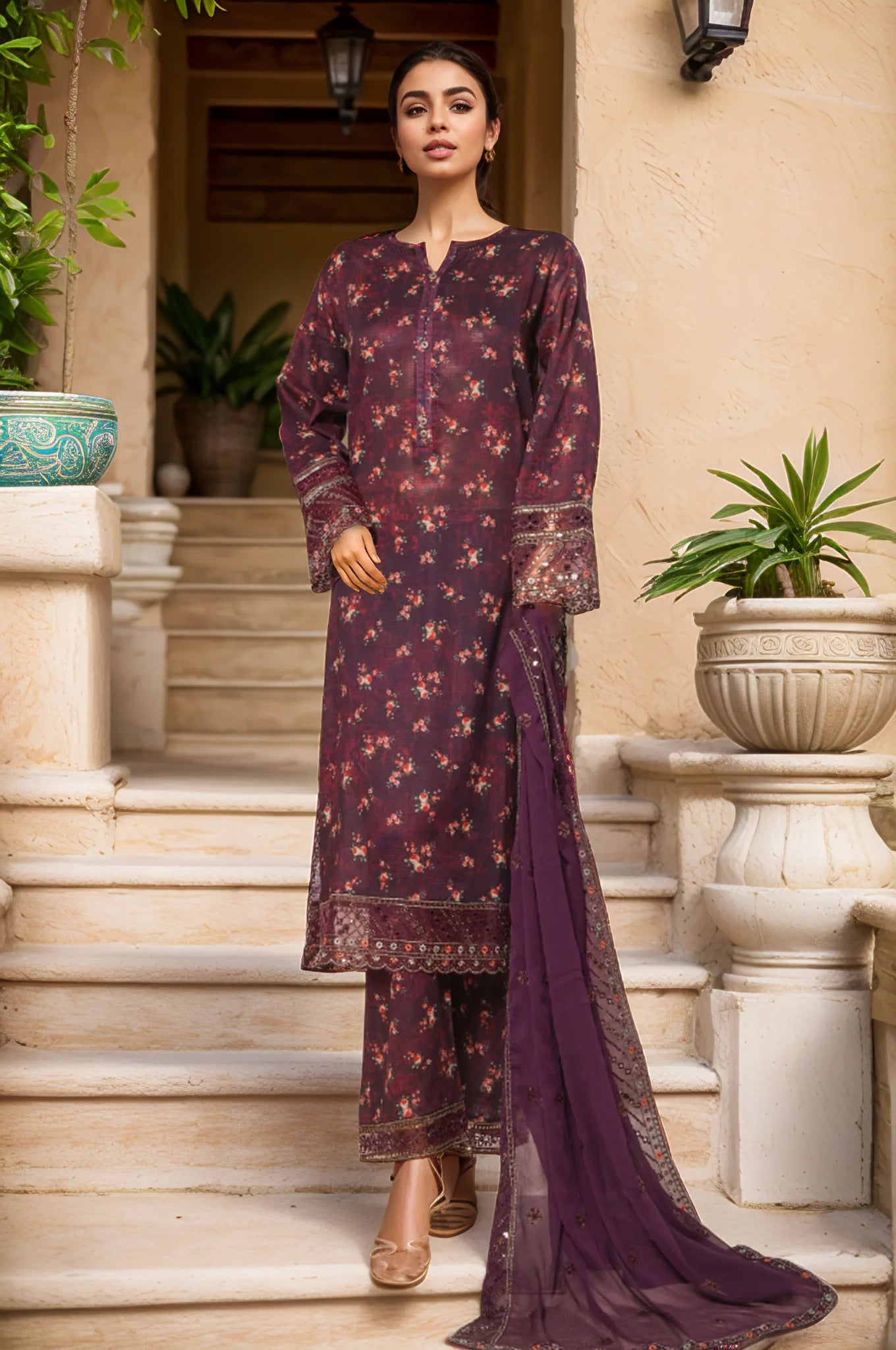 Malika By Sada Bahar Stitched 3 Piece Emb Festive Vol-05 Collection'2025-EMB Chiffon dupatta-Falsa