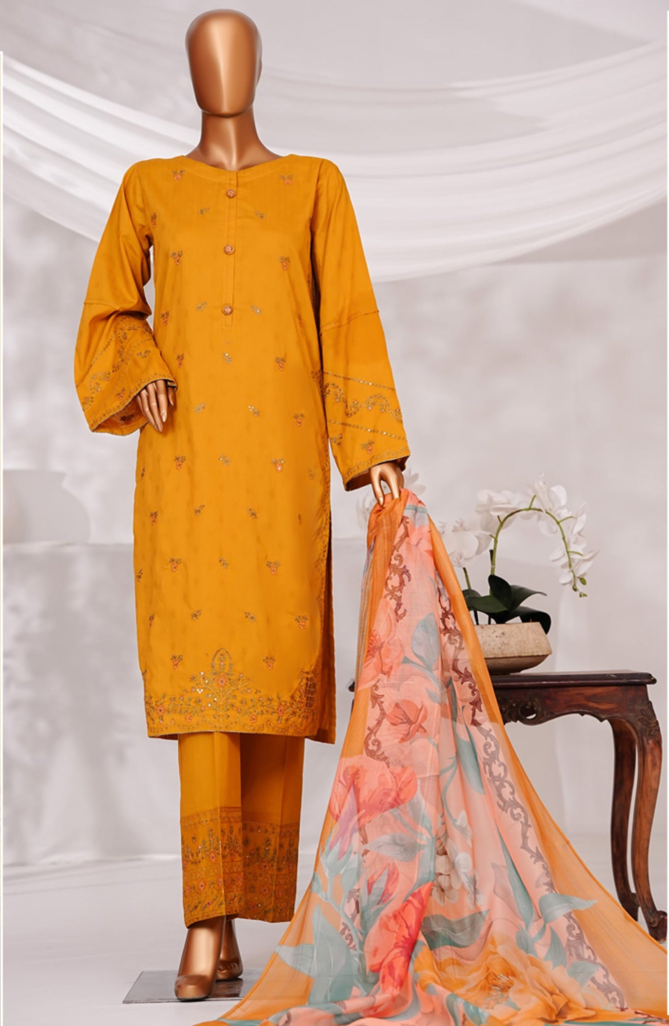 HZ Textile RTW MUSE Cotton Self Jacquard Embroidered With Digital Printed Dupatta VOL-05 3PC Collection 2025 D-03