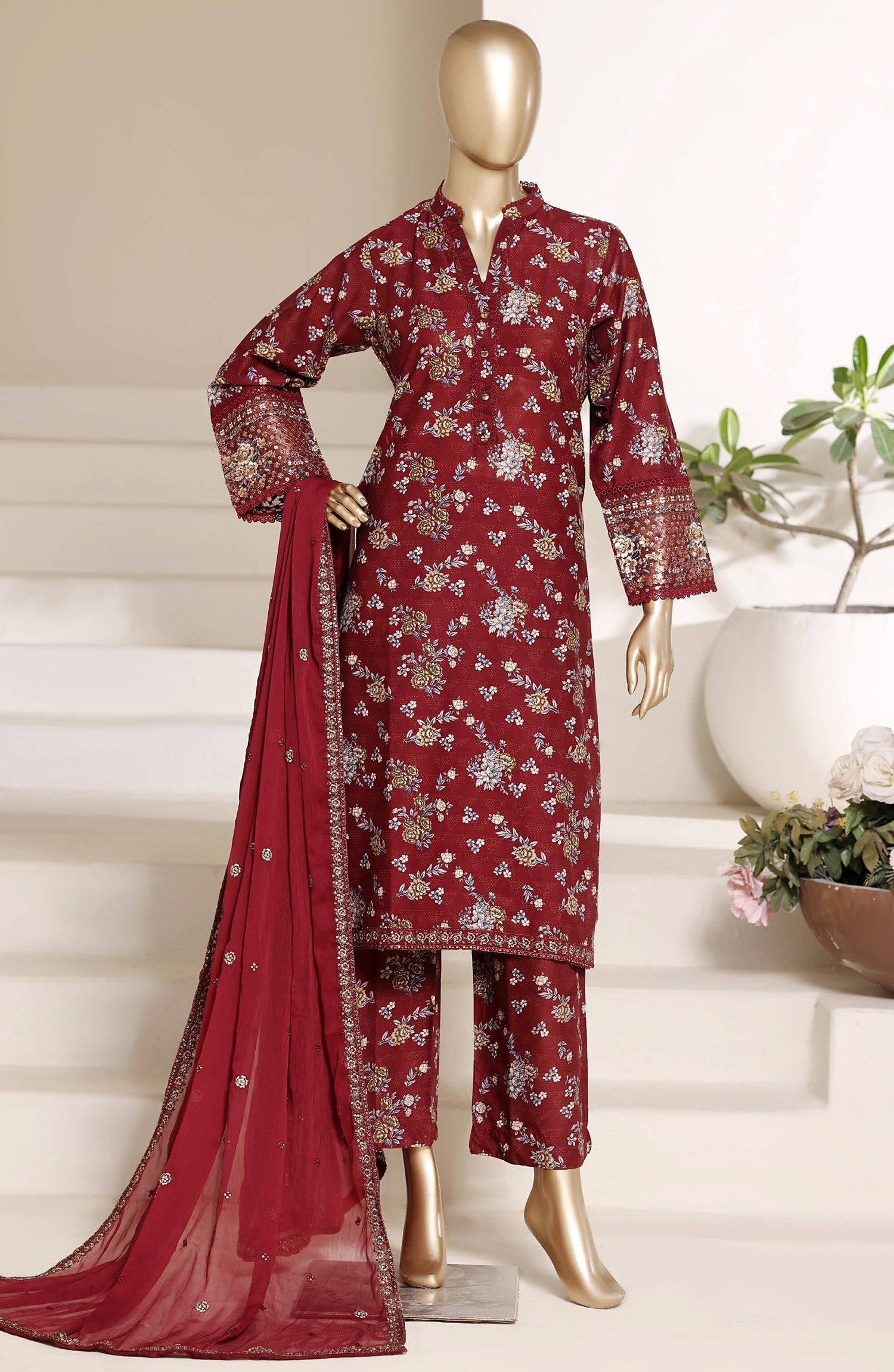 Sadabahar Luxury Lawn Festive Regal Festive Eid Edition Heavy Embroidered With Chiffon Embroidery Dupatta 3Piece stitched Ready to Wear Collection 2026 D-02