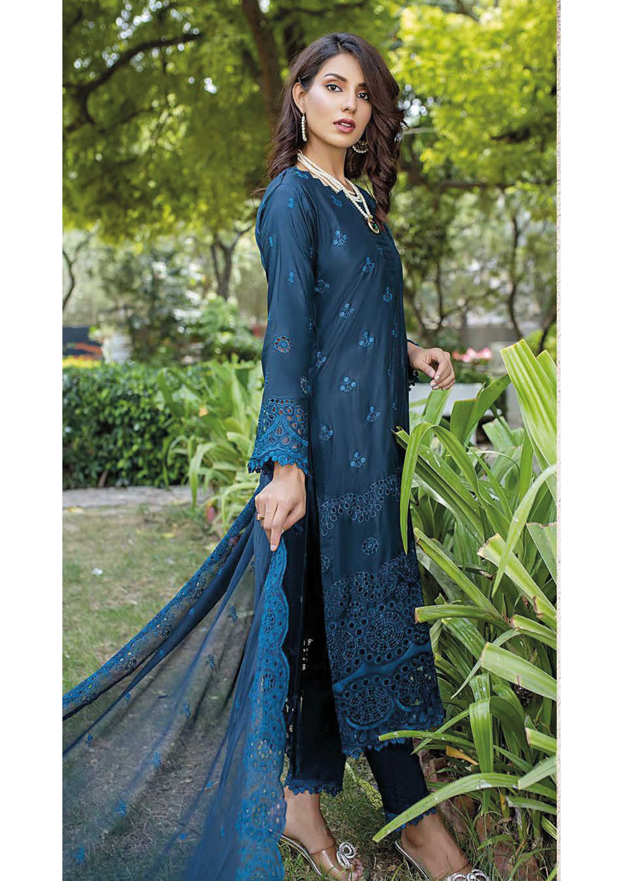 Dr. Haris By KAMILA BIG BORING LUXURY CHIKANKARI Collection'25 D-10 blue
