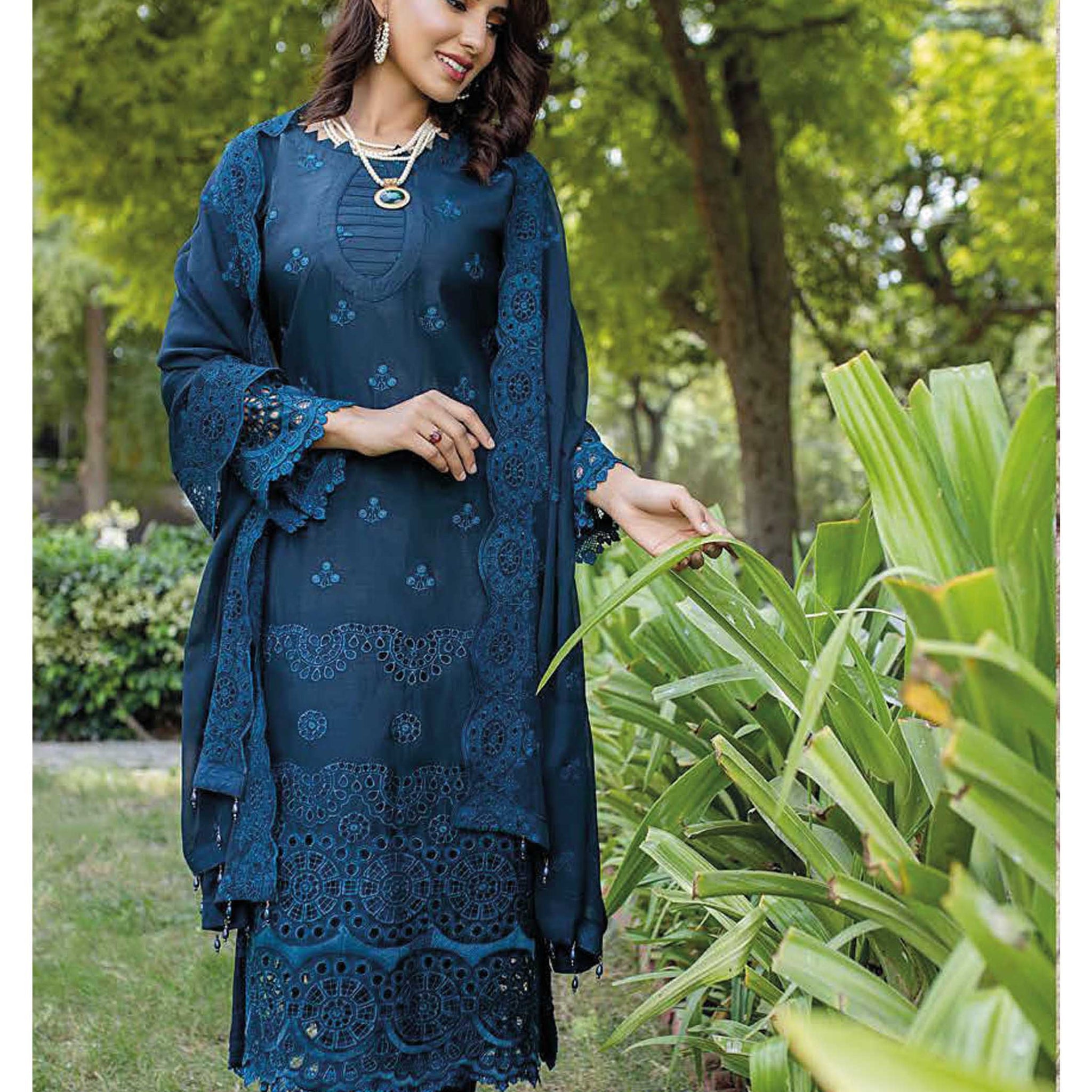 Dr. Haris By KAMILA BIG BORING LUXURY CHIKANKARI Collection'25 D-10 blue