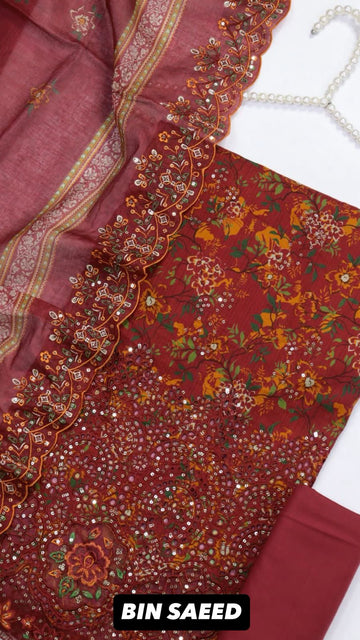 BIN SAEED Luxury Mid Summer Embroidery 3Piece Unstitched COLLECTION 2025 D-07