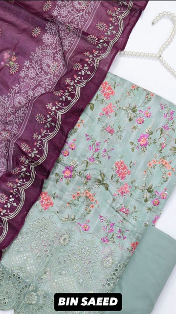 BIN SAEED Luxury Mid Summer Embroidery 3Piece Unstitched COLLECTION 2025 D-12