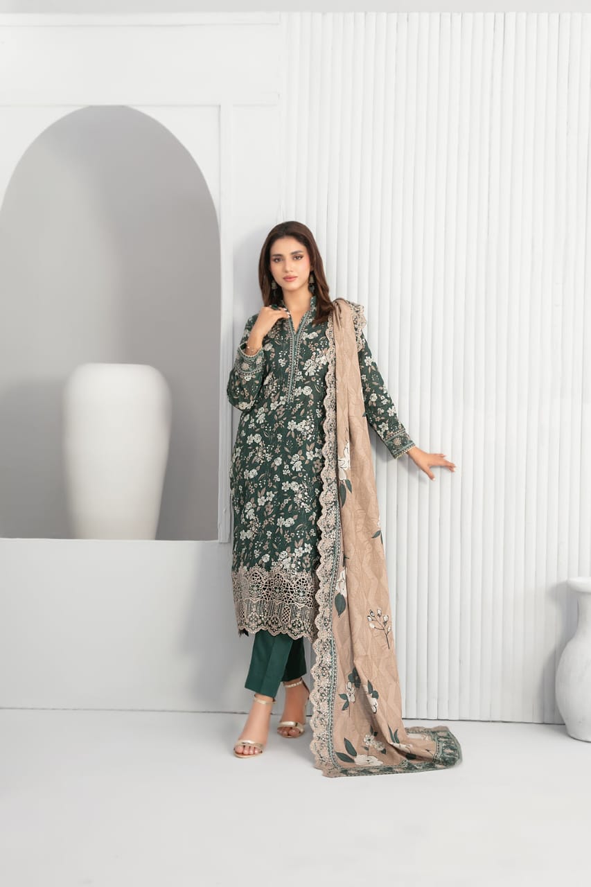 TAWAKKAL MADEA EMBROIDERED KHADDAR 3PIECE UNSTITCHED COLLECTION 2025 D 01