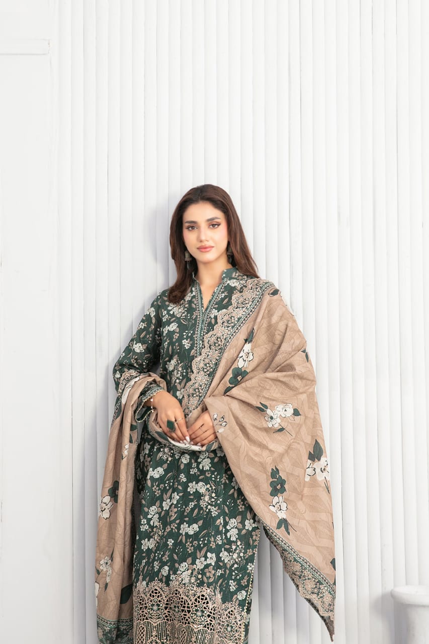 TAWAKKAL MADEA EMBROIDERED KHADDAR 3PIECE UNSTITCHED COLLECTION 2025 D 01