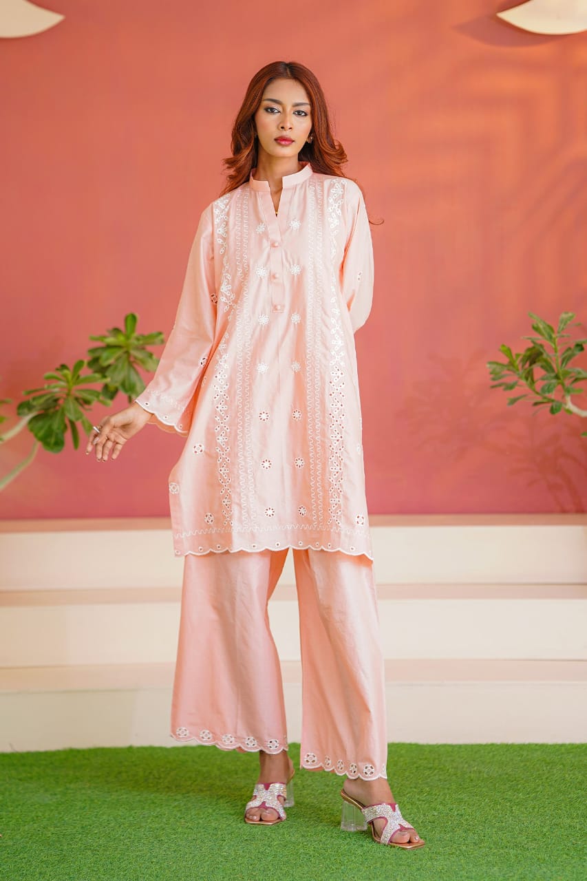 Ayesha Fabrics Present's RTW Daily Drop—Solid Cotton Shirt EMB with Cotton Trouser 2PC Collection 2025 D-102