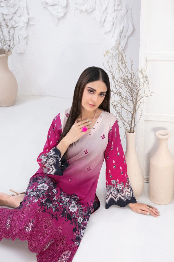 Tawwakal Fabric by Un-Stitched Laserkari Daman Embroidered Digital Printed Lawn Shirt D-01
