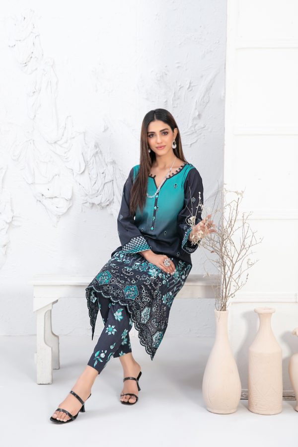 Tawwakal Fabric by Un-Stitched Laserkari Daman Embroidered Digital Printed Lawn Shirt D-05