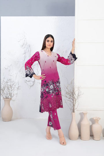 Tawwakal Fabric by Un-Stitched Laserkari Daman Embroidered Digital Printed Lawn Shirt D-01