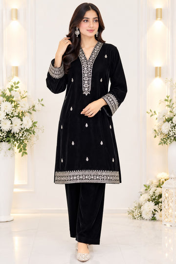 Ayesha Fabrics by Premium 11000 Micro Velvet Embroidered Shirt & Bell-Bottom Trouser Set D-05