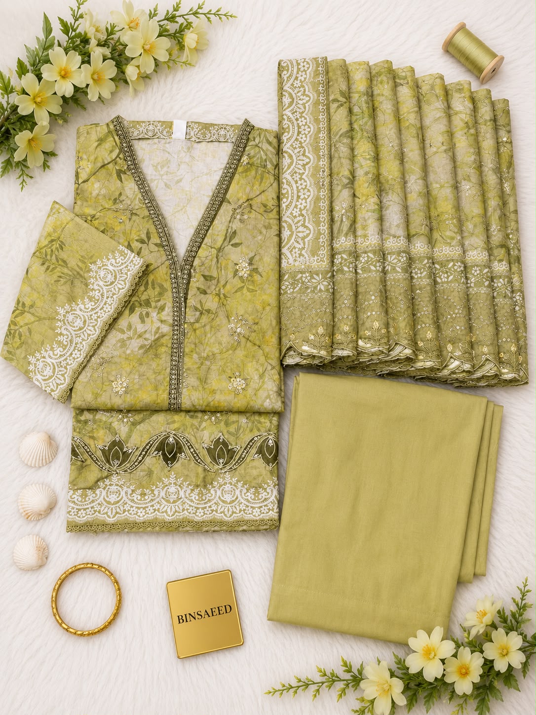 Bin Saeed Luxury Lawn Embroidery Stitced Collection 2026 D-7