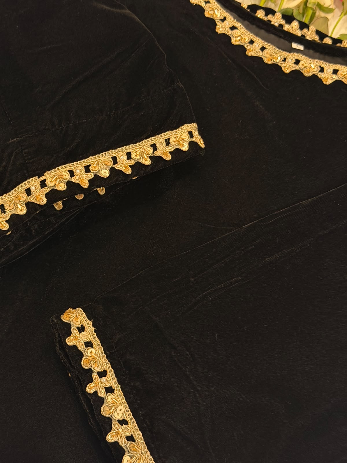 Ayesha Fabrics by Premium 11000 Micro Velvet Embroidered Shirt & Bell-Bottom Trouser Set D-06