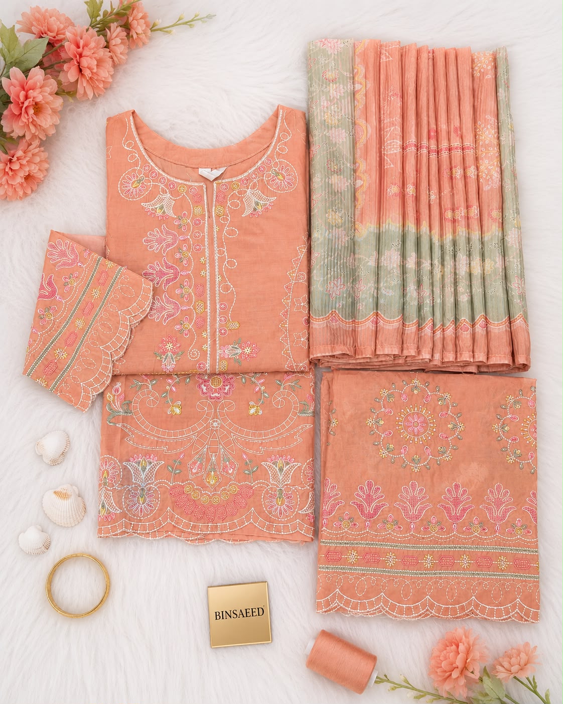 Bin Saeed Luxury Lawn Embroidery Stitced Collection 2026 D-2