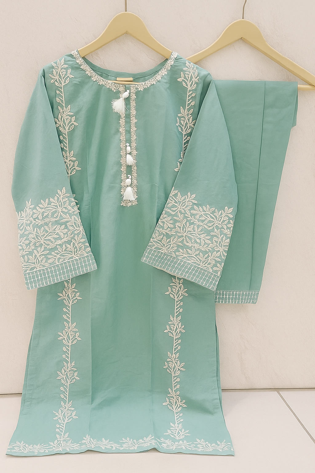 Ayesha Fabrics Present's RTW Daily Drop—Solid Cotton Shirt EMB with Cotton Trouser 2PC Collection 2025 D-05