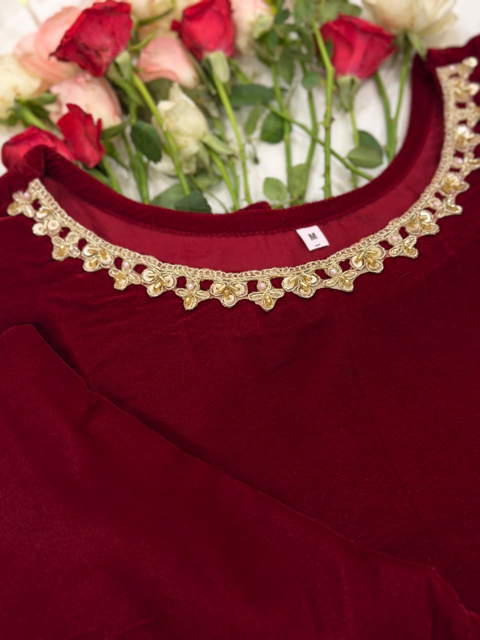 Ayesha Fabrics by Premium 11000 Micro Velvet Embroidered Shirt & Bell-Bottom Trouser Set D-08