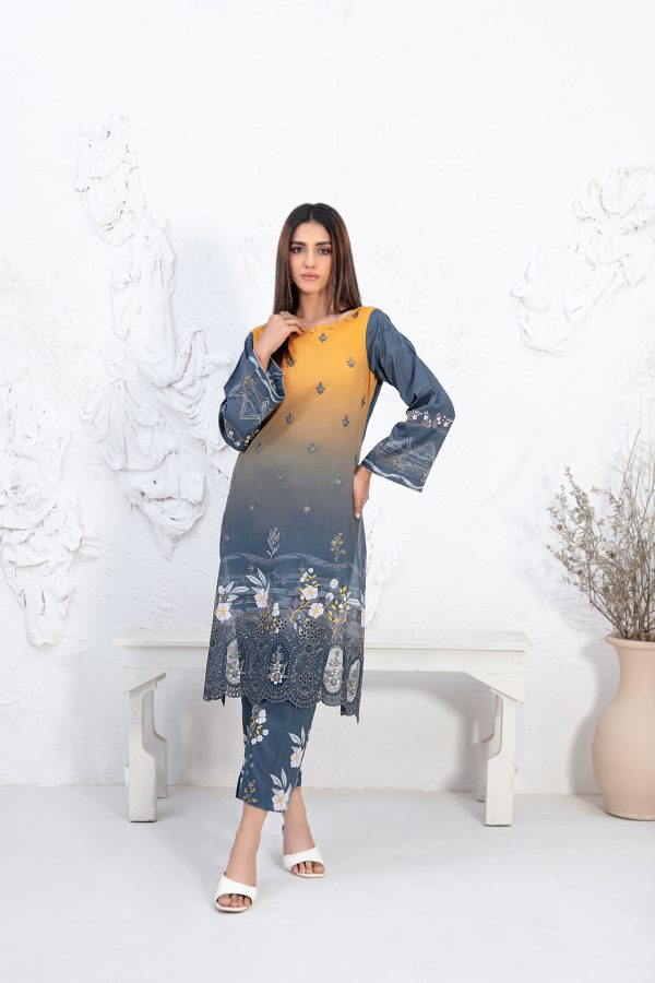 Tawwakal Fabric by Un-Stitched Laserkari Daman Embroidered Digital Printed Lawn Shirt D-02