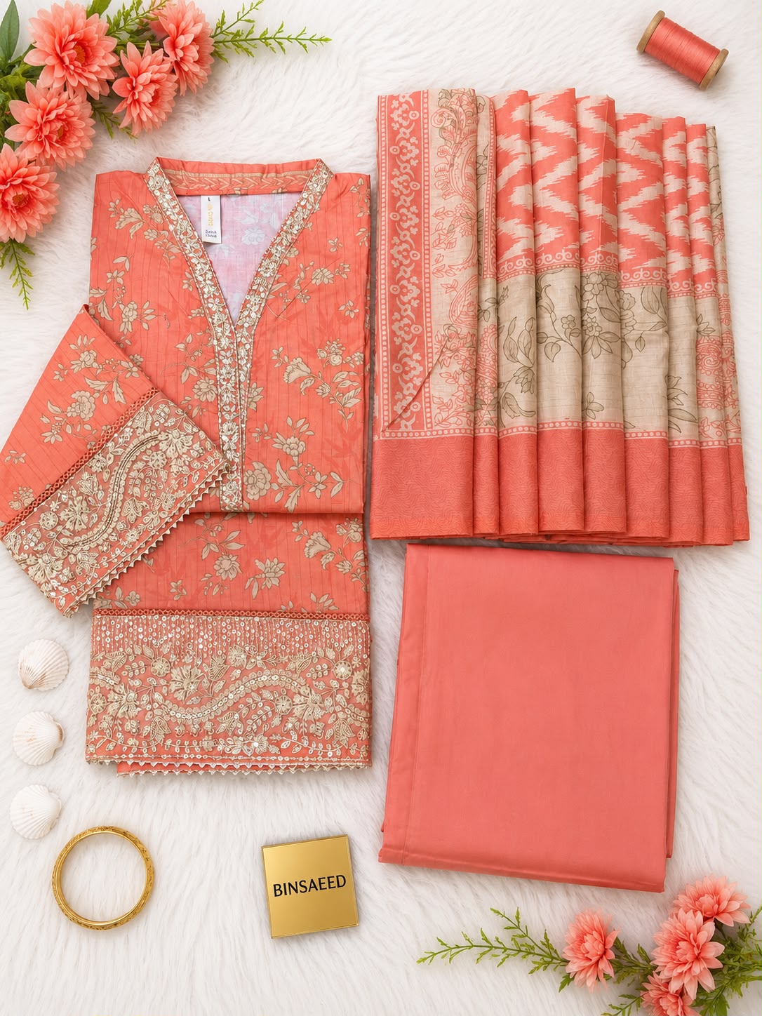Bin Saeed Luxury Lawn Embroidery Stitced Collection 2026 D-5