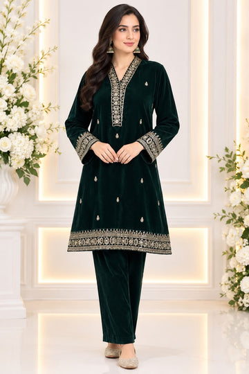 Ayesha Fabrics by Premium 11000 Micro Velvet Embroidered Shirt & Bell-Bottom Trouser Set D-04