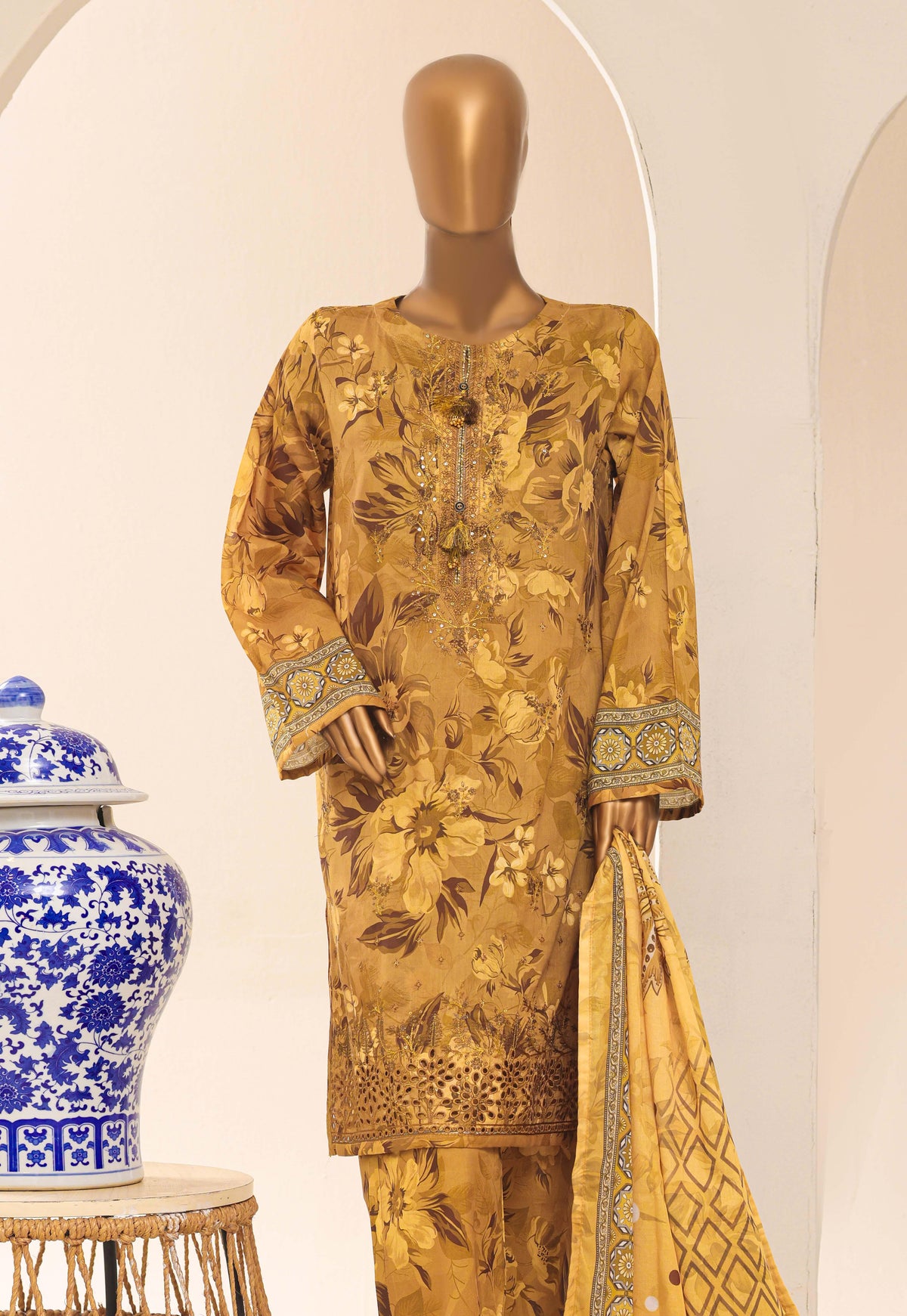 Aashkaar by HZ Textile Embroidered Lawn Stitched 3 Piece Suit - D-04