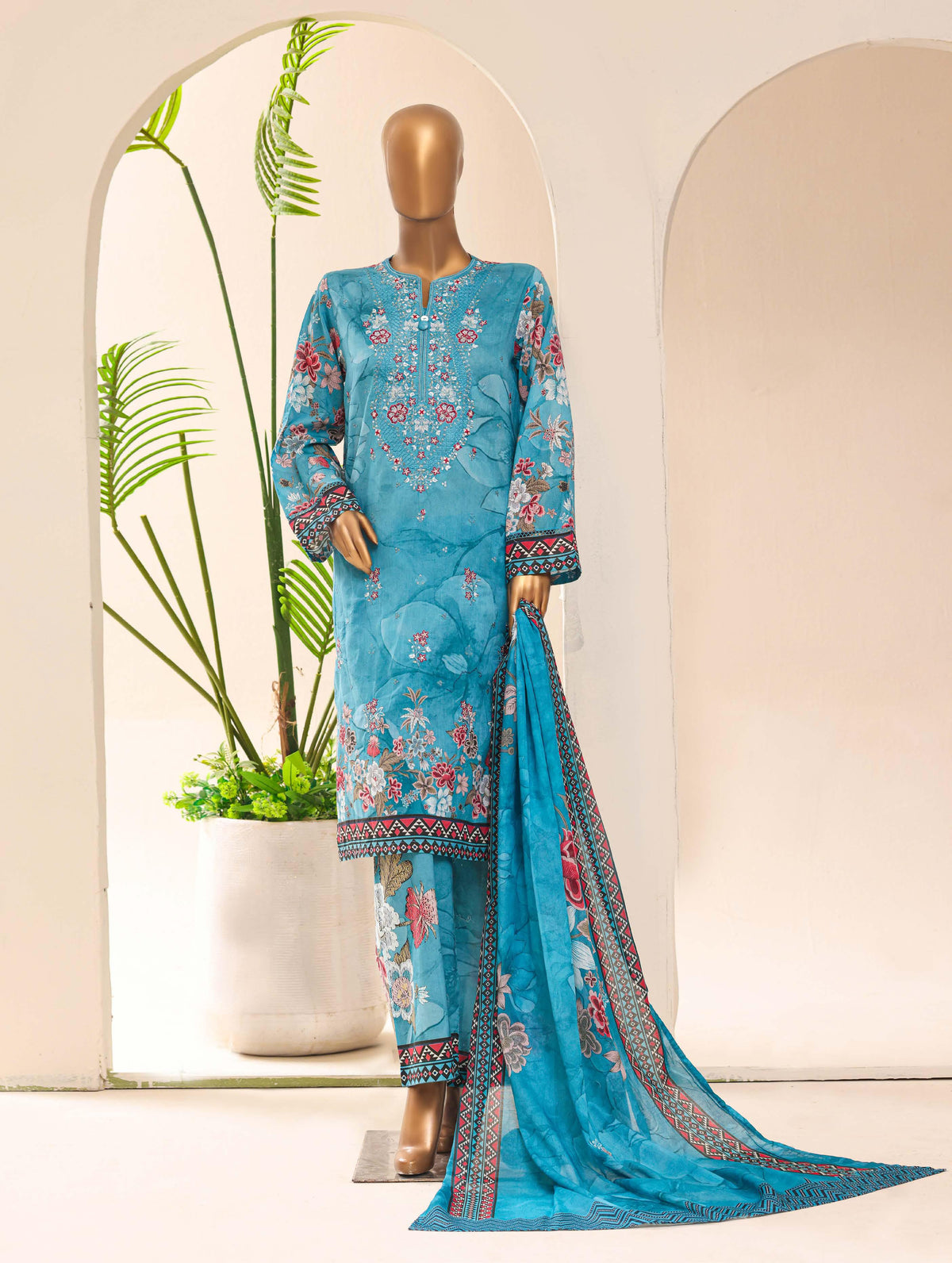Aashkaar by HZ Textile Embroidered Lawn Stitched 3 Piece Suit - D-05