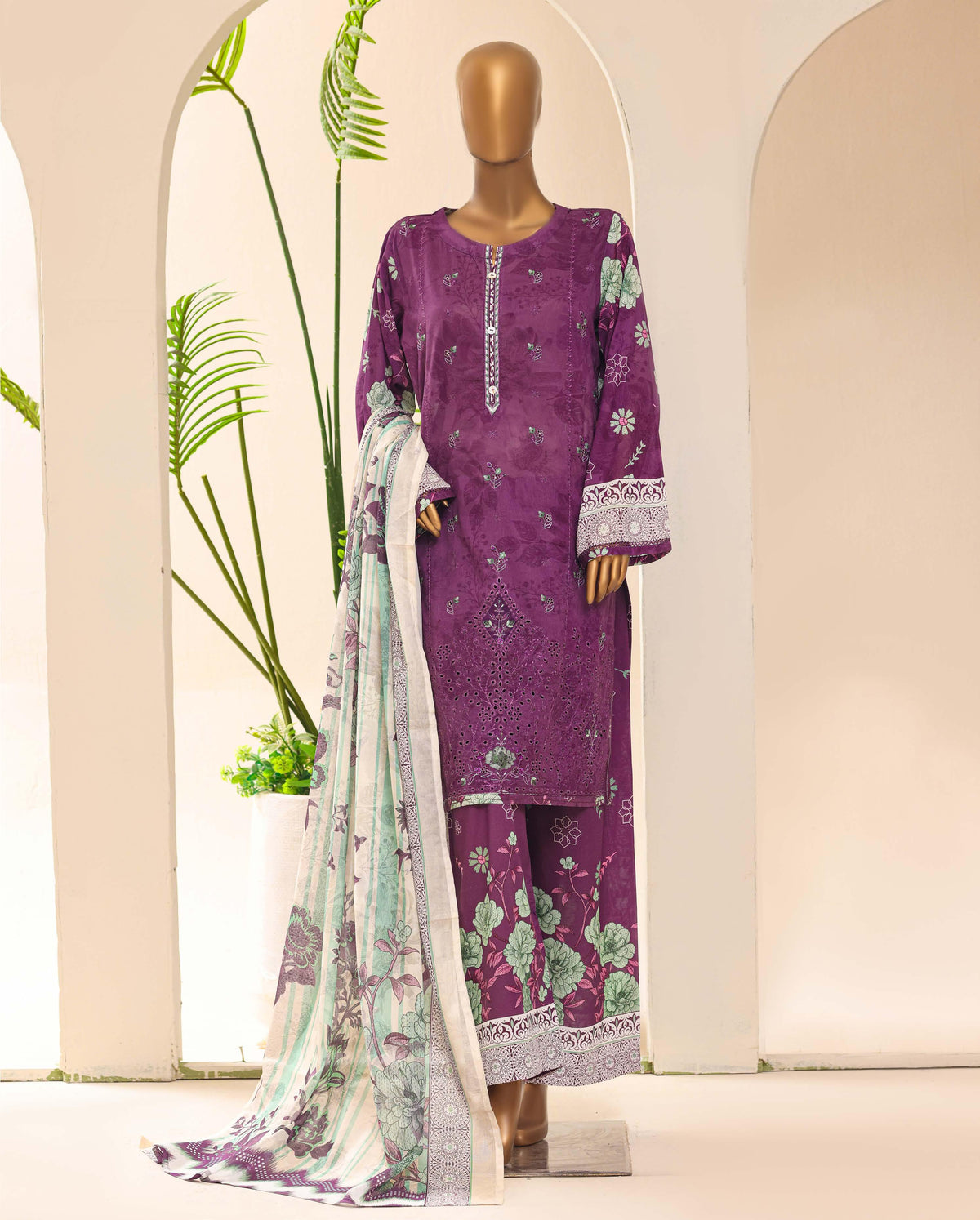 Aashkaar by HZ Textile Embroidered Lawn Stitched 3 Piece Suit - D-01