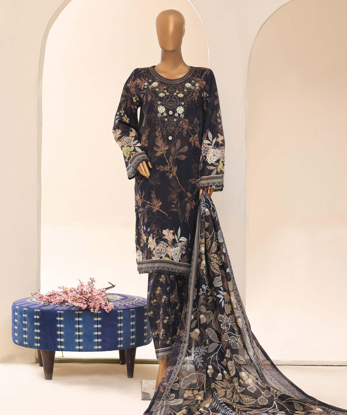 Aashkaar by HZ Textile Embroidered Lawn Stitched 3 Piece Suit - D-03