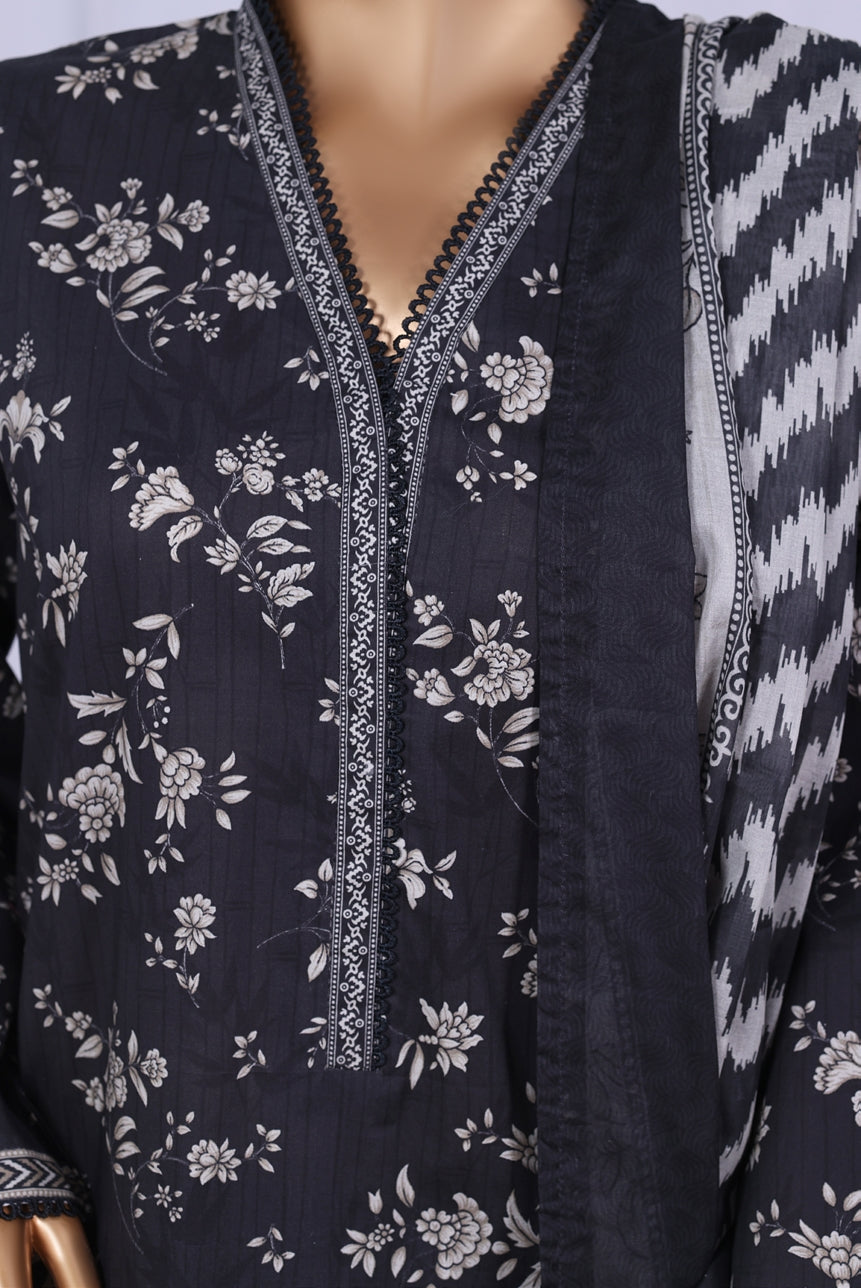 BIN SAEED Printed Cotton 3pcs Stitched Vol-10 3Piece Stitched COLLECTION 2025 D-07 Black