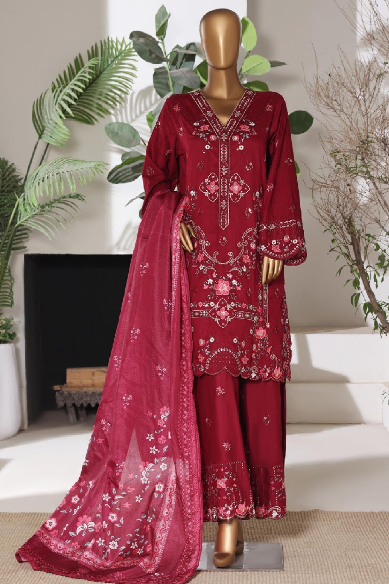Bin Saeed Luxury Jacquard Lawn Embroidery 3Piece Stitched Collection 2026 D#-01