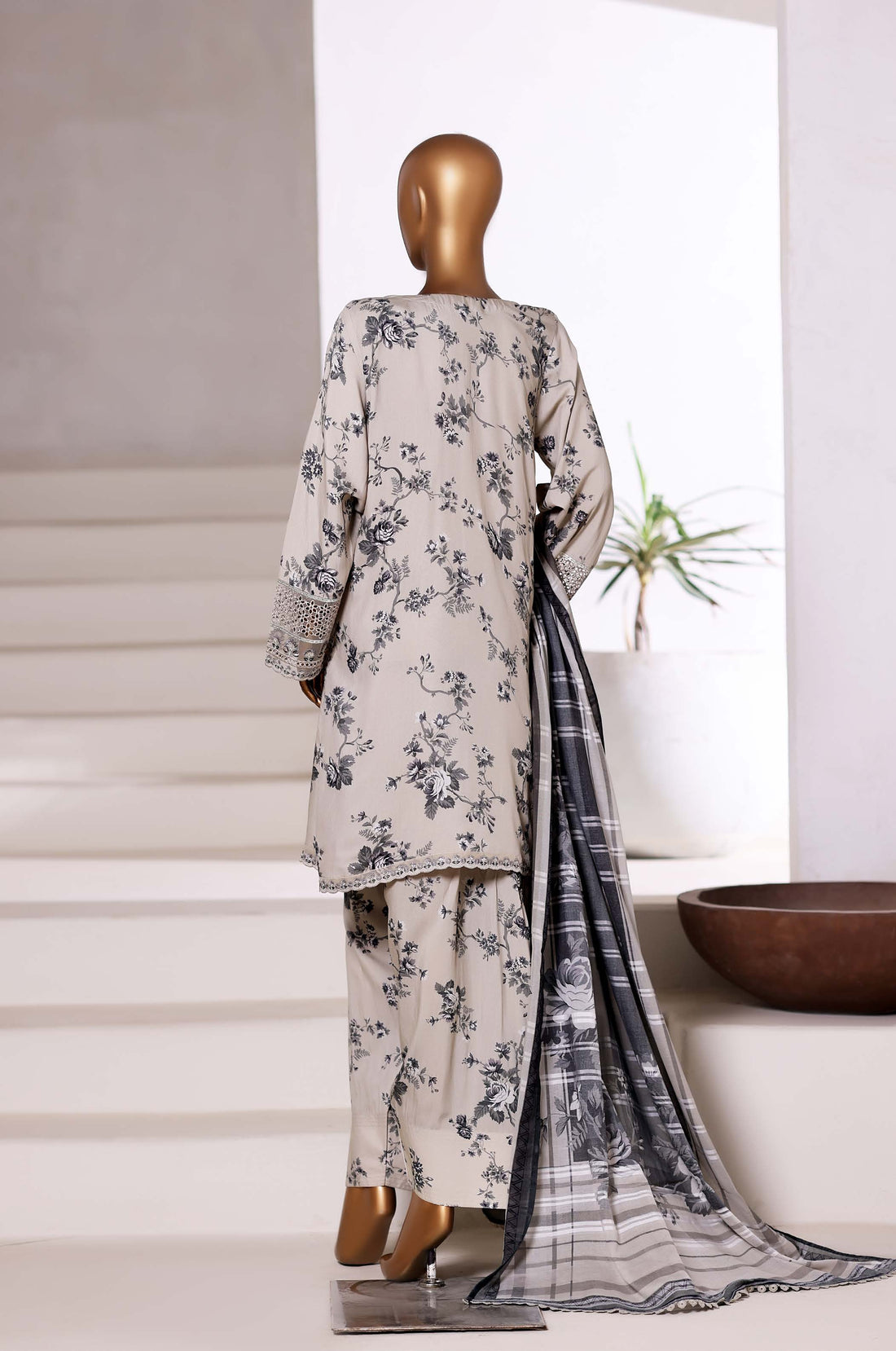 Sadabahar Malika Viscose Short Length Farshi Shalwar With Chiffon Printed Dupatta  3Piece Stitched Vol-02 Collection 2025 Cream Color SDMVS- 010