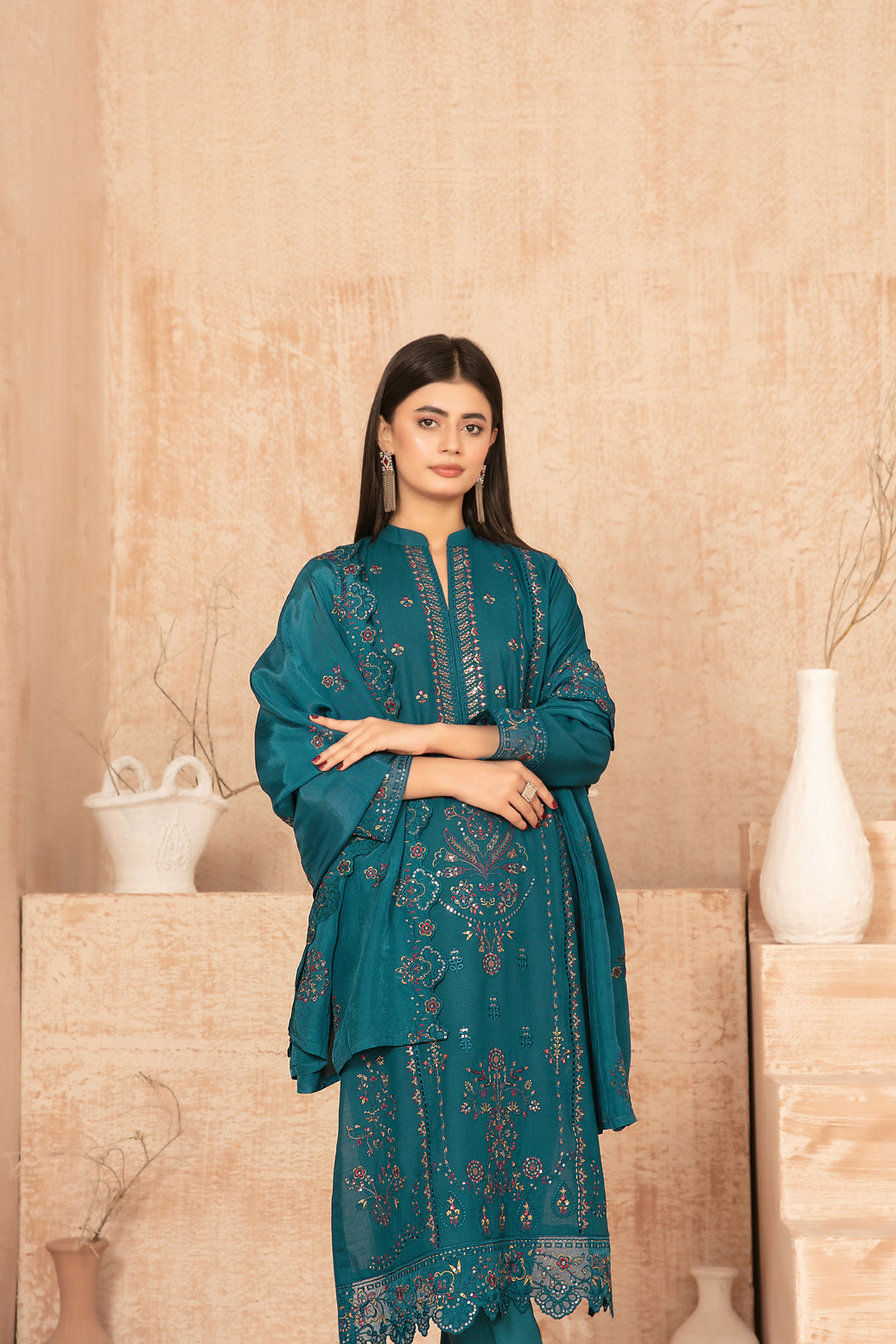 Nisrine By Tawakkal Embroidery Viscous Slub 3Piece Unstitched Collection 2025. D-04
