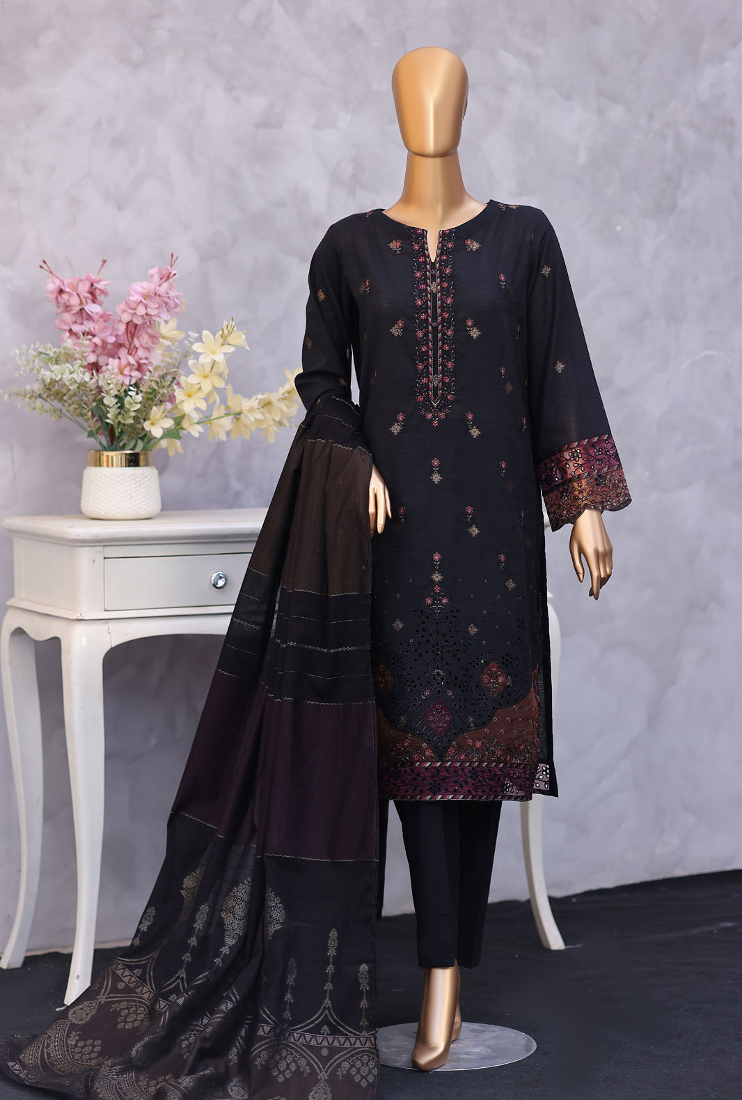 Turkish Embroidered Jacquard 3Piece  Unstitched Suit by HZ Textiles 2026 D#-01