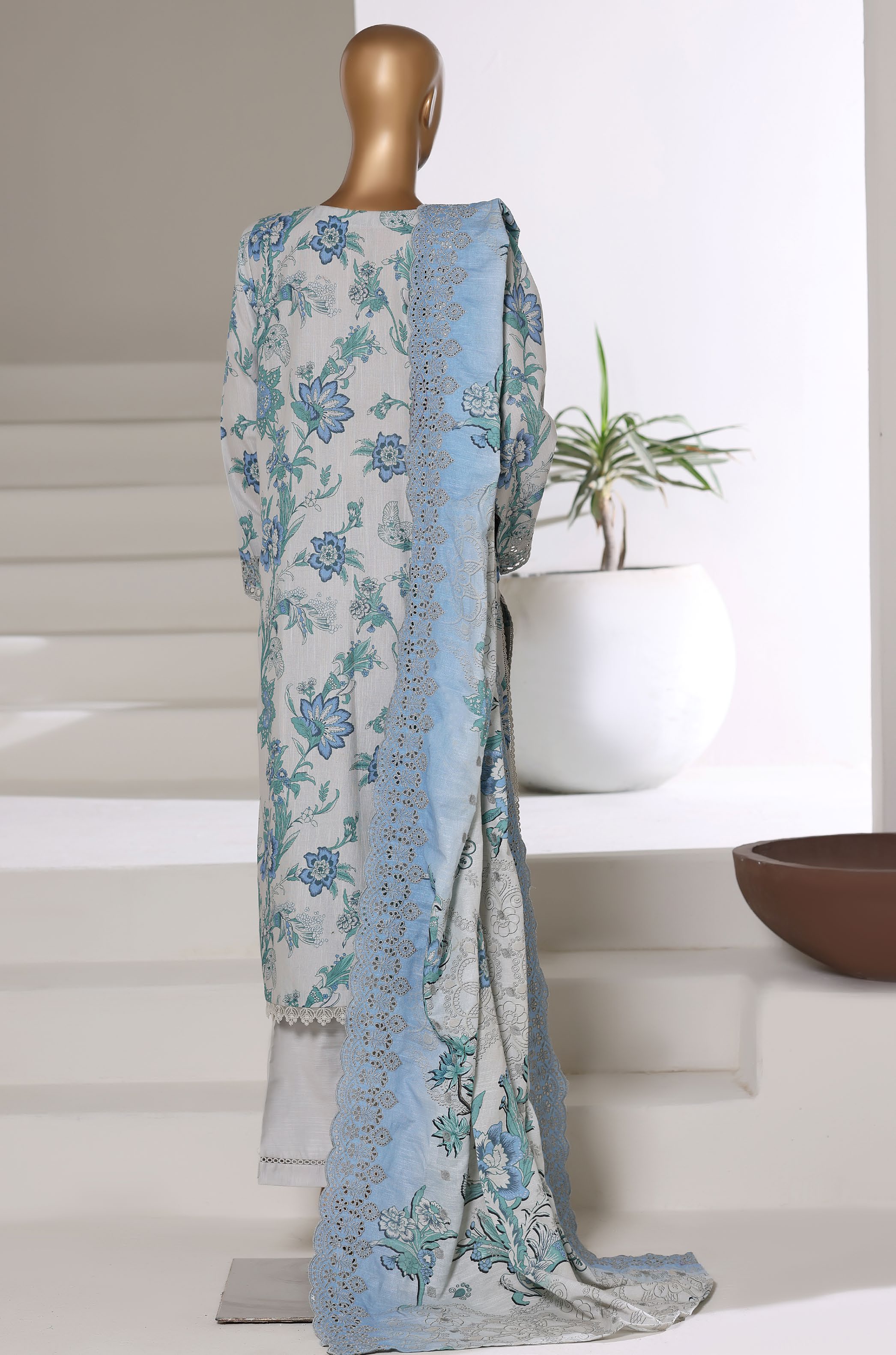 SADABAHAR RTW FUSION LASER CHICKENKARI EMBROIDERED KHADDAR 3PIECE COLLECTION 2025 SFKE -03