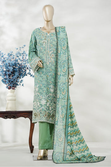 Bin Saeed Stitched 3 Piece Embroidery Lawn Long Length With Broad Flapper Eid Edition Collection 2026 D#15