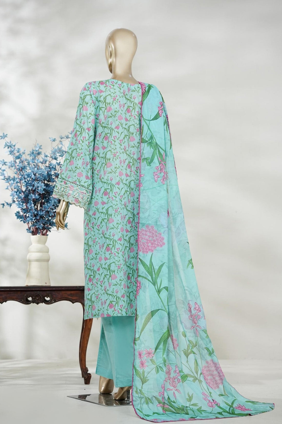 Bin Saeed Stitched 3 Piece Embroidery Lawn Long Length With Broad Flapper Eid Edition Collection 2026 D#13