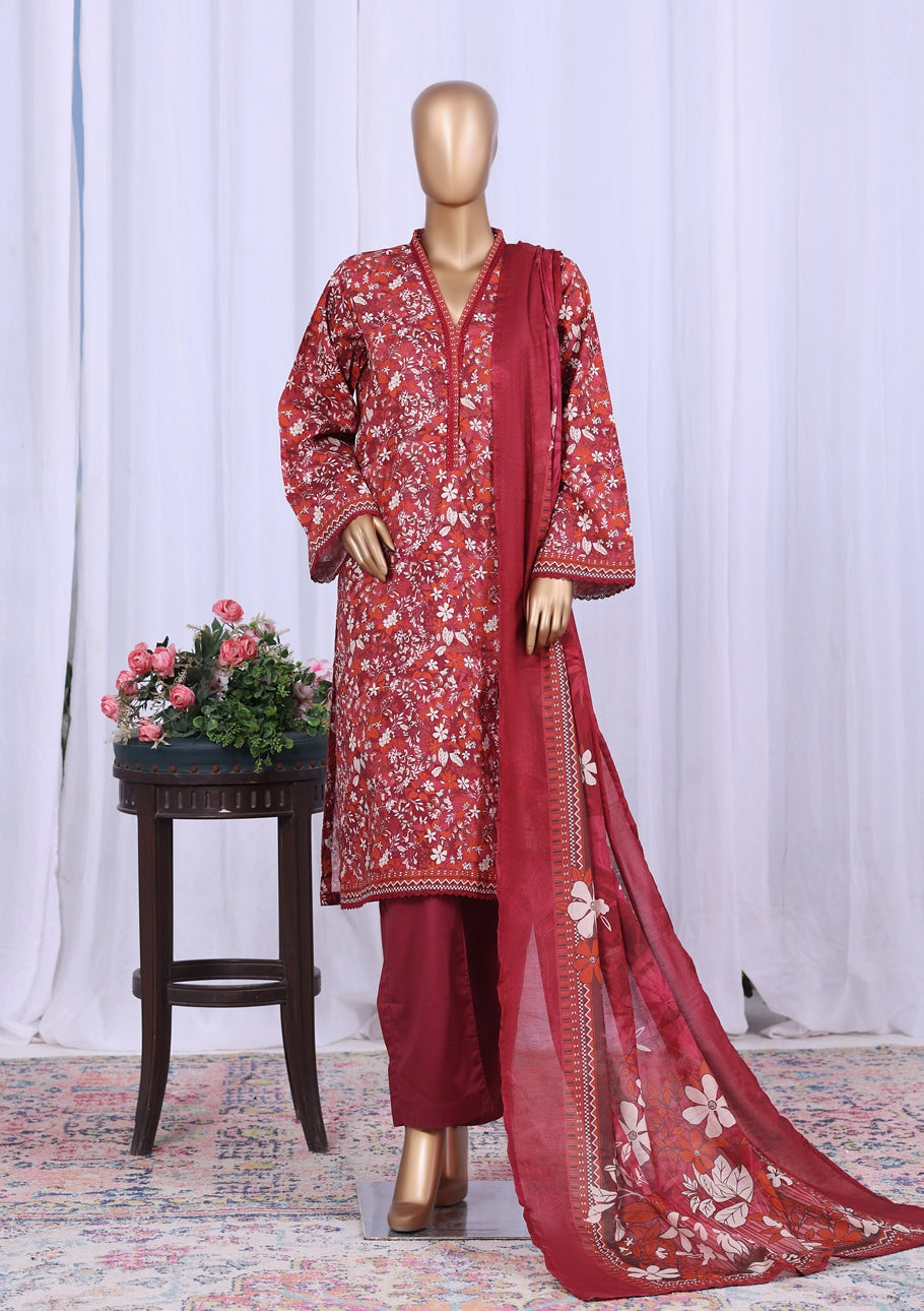 BIN SAEED Printed Cotton 3pcs Stitched Vol-10 3Piece Stitched COLLECTION 2025 D-04 Pink