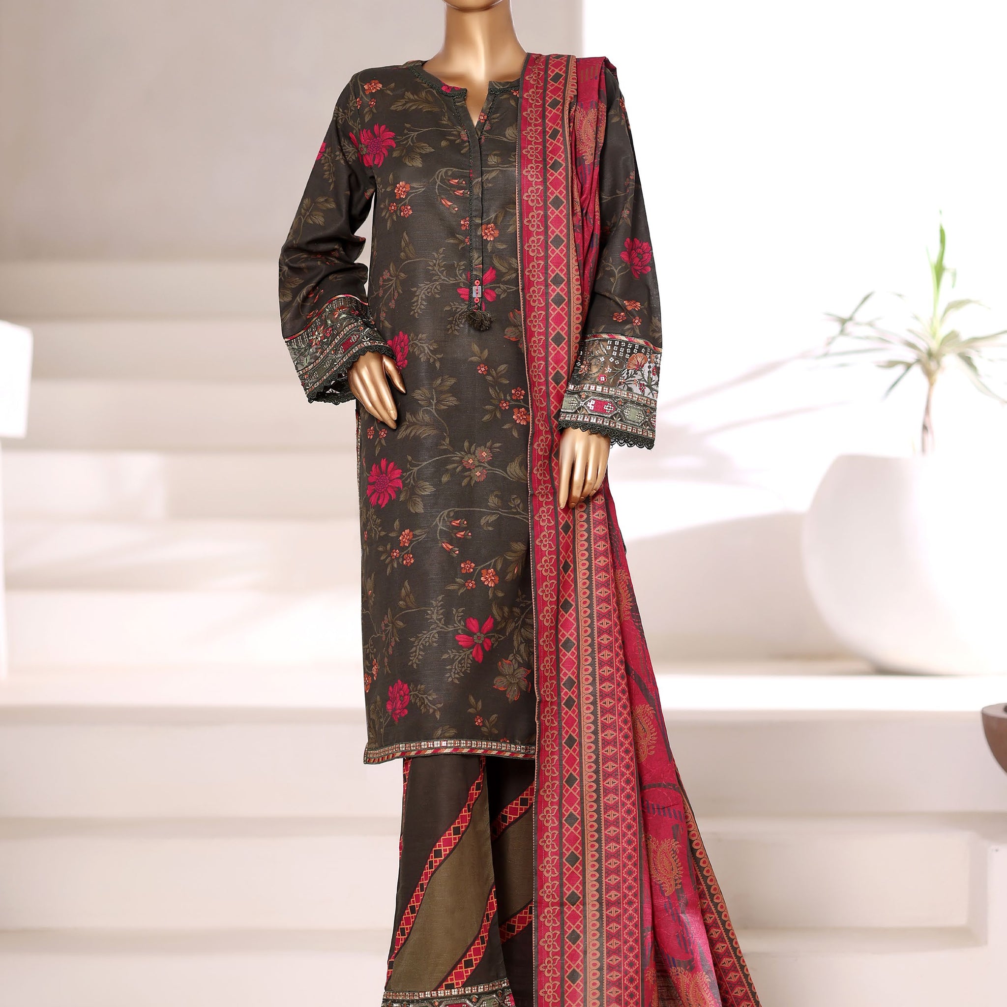 Sadabahar Malika Khaddar Short Length 3Piece Stitched Vol-02 Collection 2025. D-52 Mehandi Green