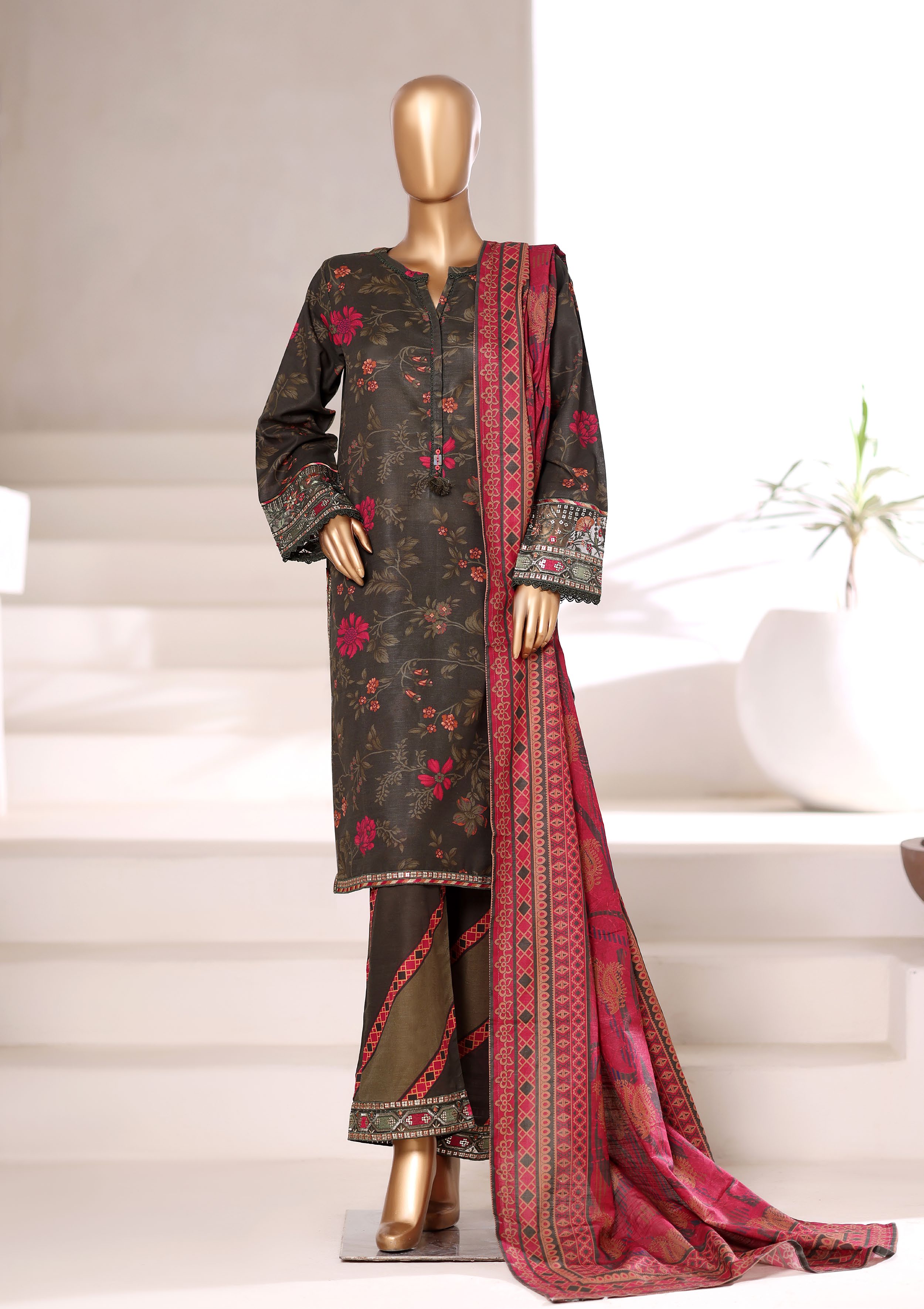 Sadabahar Malika Khaddar Short Length 3Piece Stitched Vol-02 Collection 2025. D-52 Mehandi Green