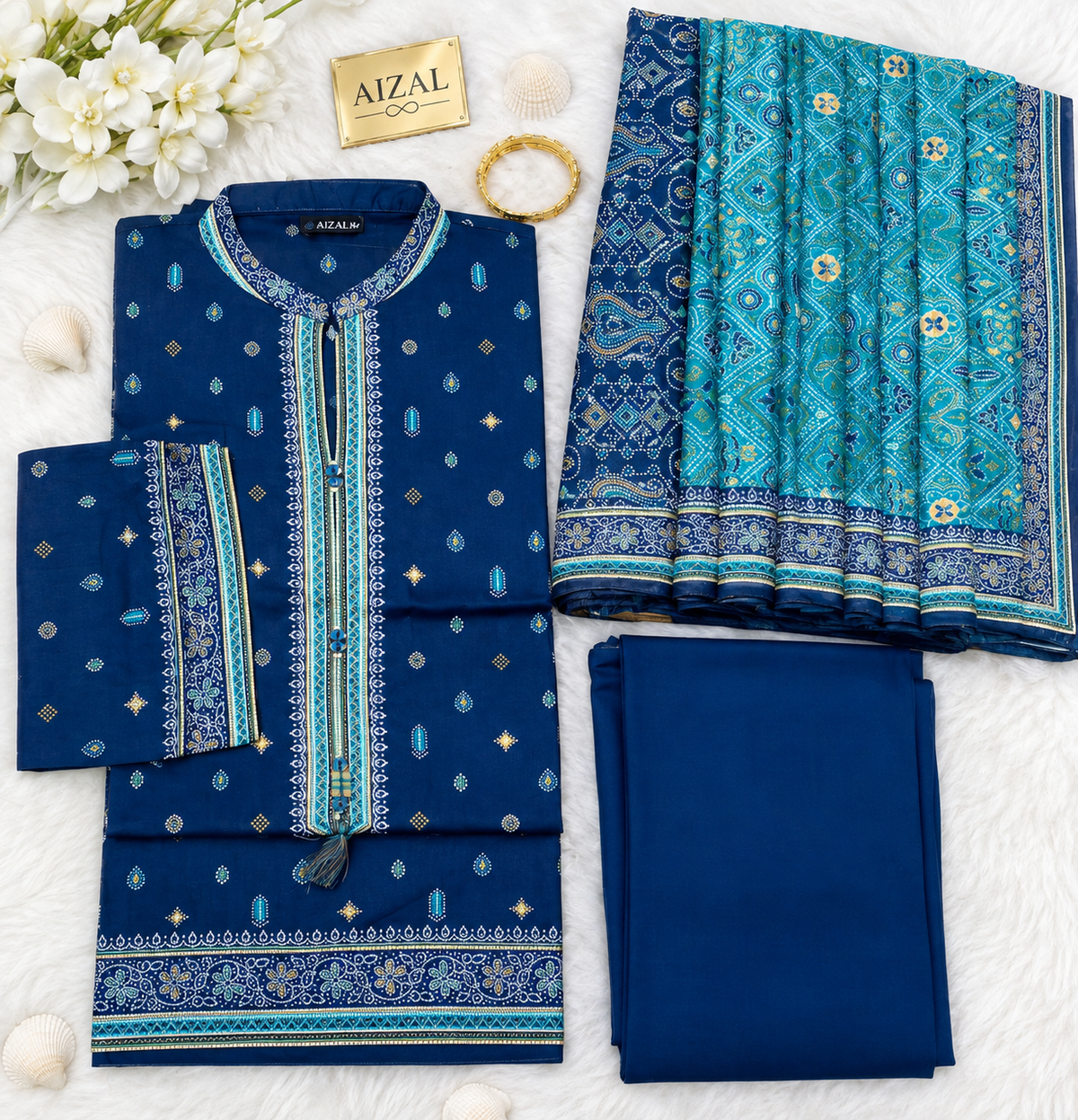 Aizal Luxury Lawn Printed Vol-1 3Piece Stitched Collection 2026 D#-09