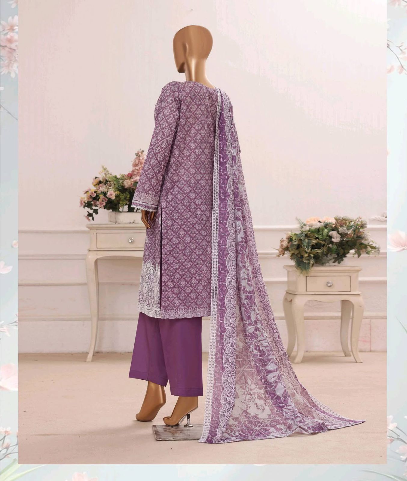 HZ Textiles Luxury Printkari Embroidered Lawn Suit Stitched 3 Piece 2026 D#-03