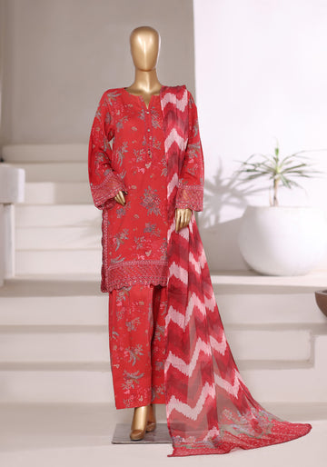 Sadabahar Malika Viscose Short Length Farshi Shalwar With Chiffon Printed Dupatta 3Piece Stitched Collection 2025 Redish Color SDMVS- 002