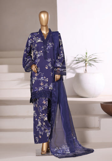 Sadabahar Malika Viscose Short Length Farshi Shalwar With Chiffon Printed Dupatta 3Piece Stitched Collection 2025 Blue SDMVS- 001