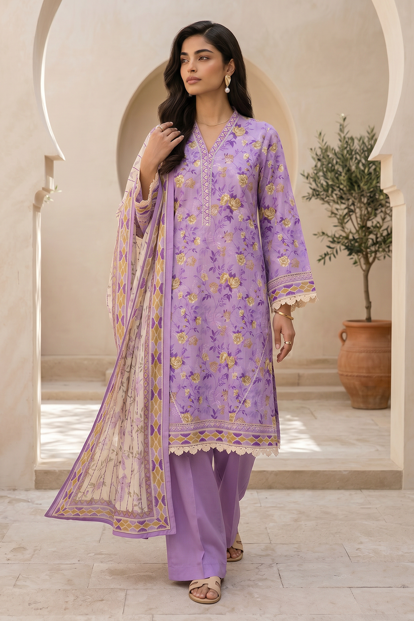 Zellbery Luxury Lawn Printed 3Piece Unstitched Collection 2026 WUS26X38061