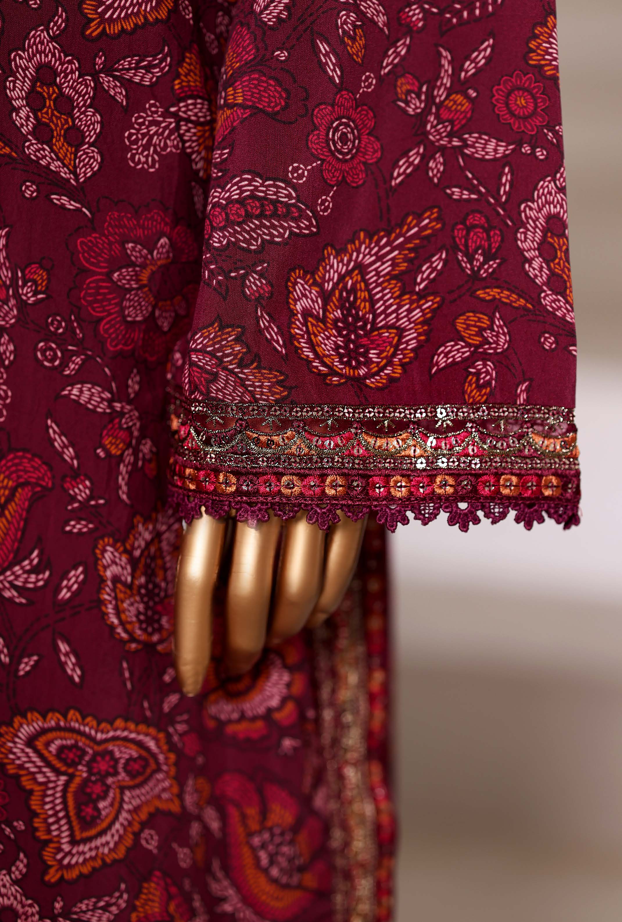 Sadabahar Malika Viscose Short Length Farshi Shalwar With Chiffon Printed Dupatta  3Piece Stitched Vol-02 Collection 2025 Dark Mahroon Color SDMVS- 008