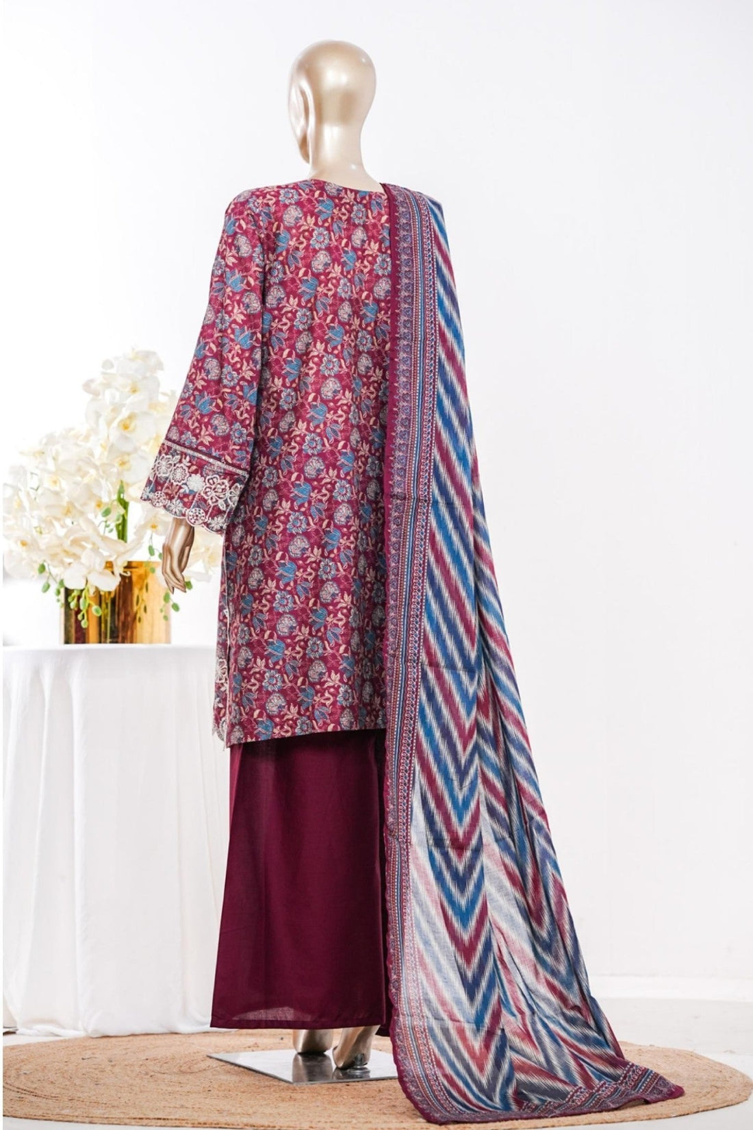 Bin Saeed Stitched 3 Piece Embroidery Lawn Short Length With Broad Flapper Eid Edition Collection 2026 D#05