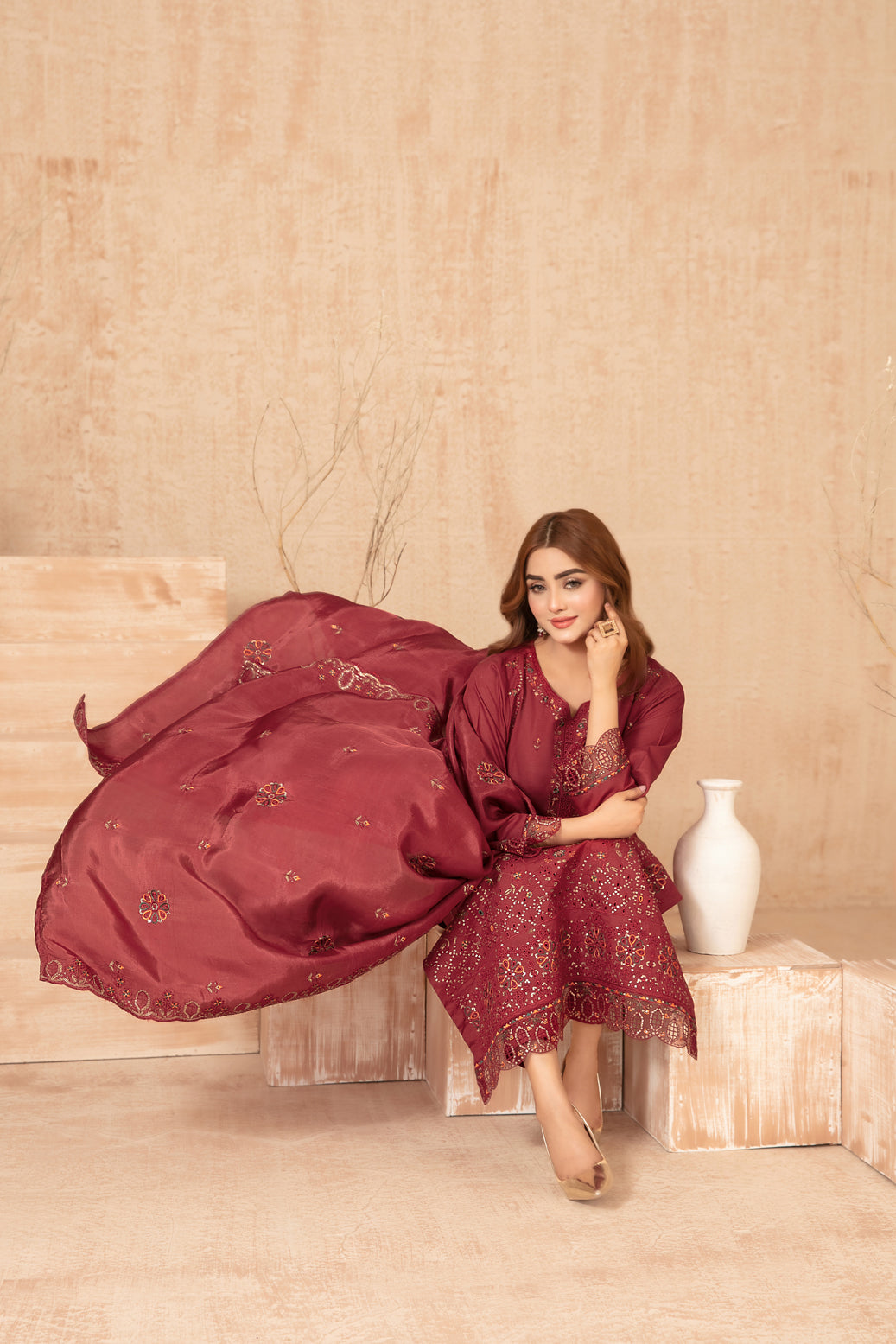 Nisrine By Tawakkal Embroidery Viscous Slub 3Piece Unstitched Collection 2025. D-03