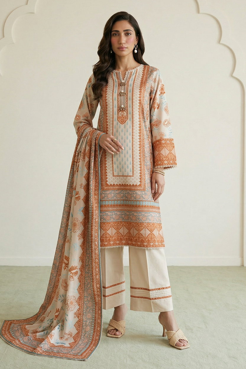 Zellbery Luxury Lawn Printed 3Piece Unstitched Collection 2026 WUS26X30944