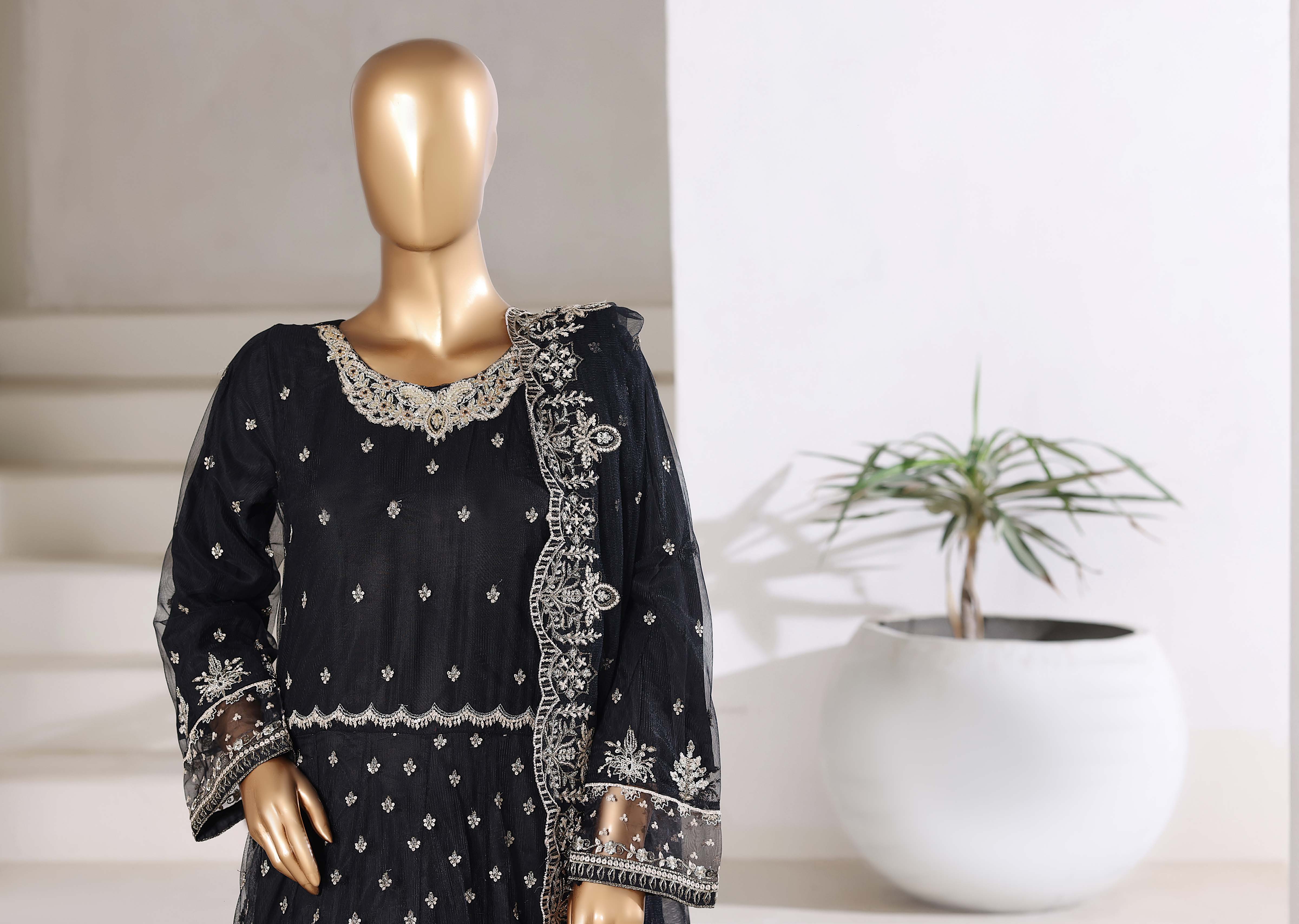 Mahpara By Sadabahar Handwork Embroidered Net Stitched 3 Piece Frock - D-03 - SB25MFF - Black- Festive Collection 2025