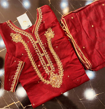 Manahil Khaddi Net Handwork Embrodered 2Piece Stitched Collection 2025(Red)D-07